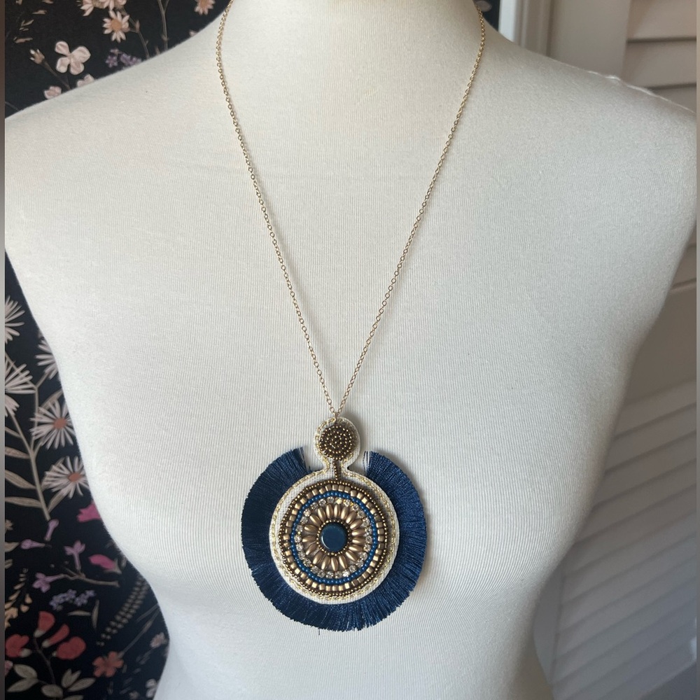 Blue and gold statement necklace